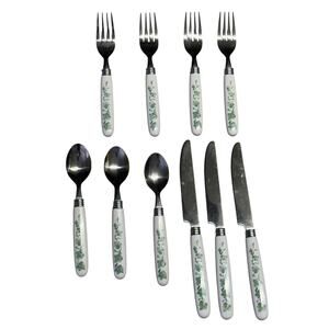 CORELLE Callaway Ivy Green Stainless Flatware 10 Pieces Cutlery Forks Spoons Vtg